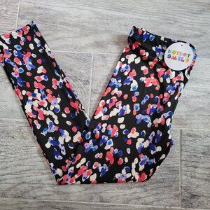 Dot Dot Smile Leggings Girl's 8/10 Youth Black w/ White Red Blue Splotches NWT
